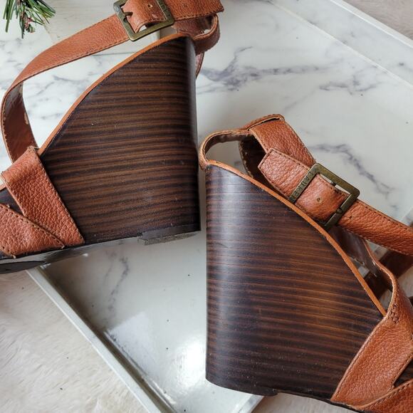 RALPH LAUREN Brown Open Toe Strappy Platform Wedges Size 8.5 - Picture 5 of 12